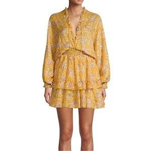 The Kooples long sleeve silk dress with gold thread
